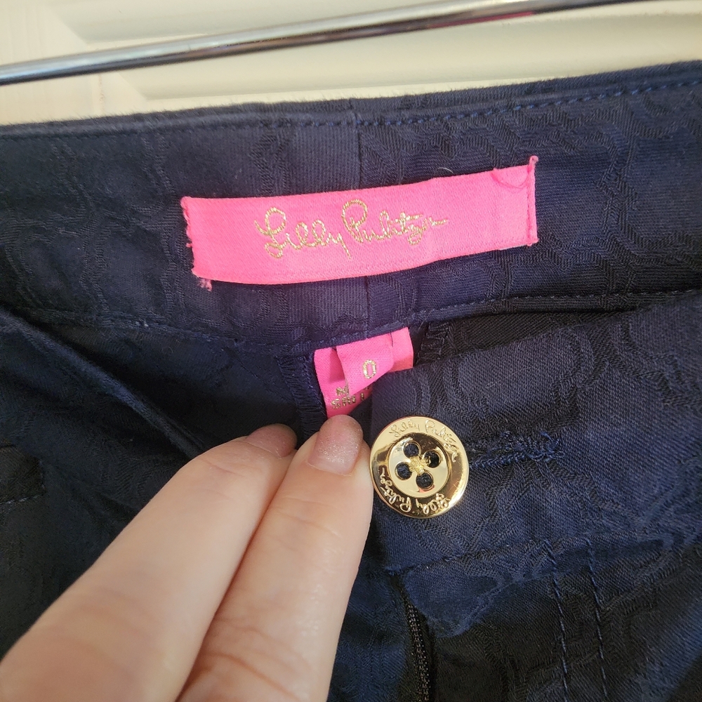 Lily Pulitzer Navy Blue Patterned Skinny Pants Sz 0 - Picture 11 of 12
